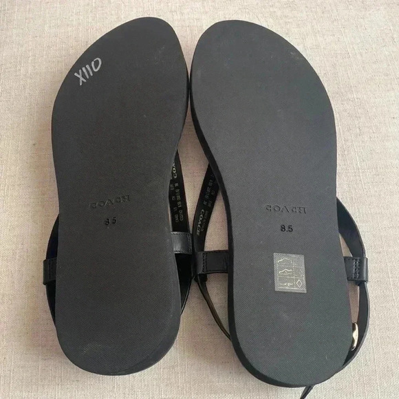 COACH Gracey Black and Brown Leather Thong Sandals with Studs Size 8.5 Leather - Picture 9 of 10